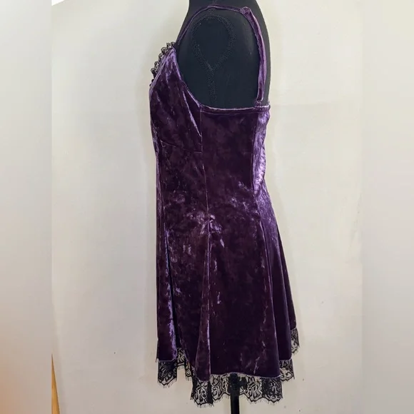 Cosmic Aura Purple Velvet Slip Dress Black Lace And Cross Detail Whimsygoth Sz S - Picture 4 of 11